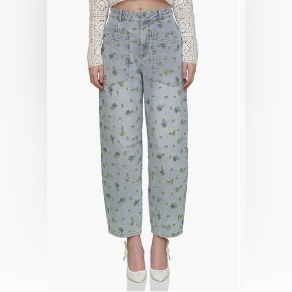 Avec Les Filles Embroidered Barrel Leg Jeans size 24 Floral Anthropologie Denim